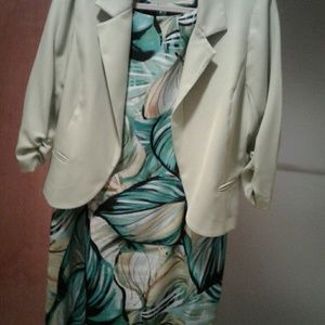 Floral short sleeve dress with lime green jacket